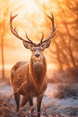 A solitary deer standing in a dense forest