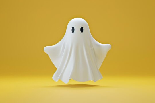 Charming of friendly ghost standing against yellow backdrop