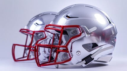 Fototapeta premium A silver football helmet with a red visor. Generate AI image