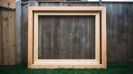 A blank wooden  frame on the wooden fences