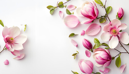 Pink magnolia flower isolated on white background with full depth of field