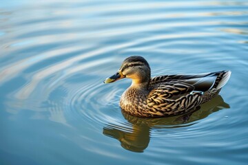 Obraz premium Tranquil pond setting for wildlife photography with peaceful duck swimming amid serene waters and calm surroundings