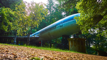 Aerial View of Abandoned Airplane in Lush Oregon Forest
