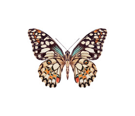 Watercolor colorful butterflies, isolated on white background. blue, yellow, pink and red butterfly spring 
