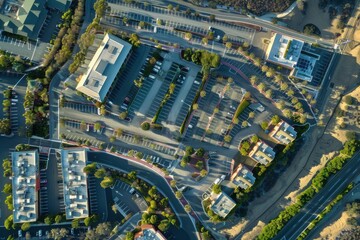 Bird's eye view of commercial complex featuring versatile service center and business spaces in southern san diego, california, united states