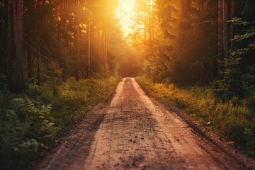 Forest path at dusk: a sunset hues. Innovative ad
