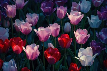 Fototapeta premium A field of flowers with a mix of pink and white blooms