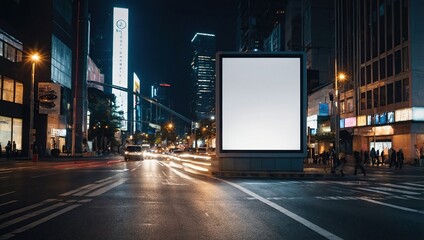 Blank white vertical digital billboard poster on city velocity image background