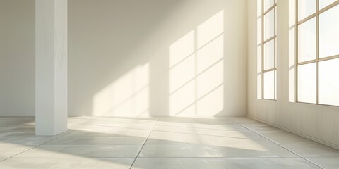 An empty room with large windows letting in bright sunlight, highlighting the spacious and clean interior.