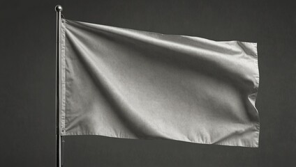  blank White flag waving in the wind on flagpole, isolated on gray background, closeup