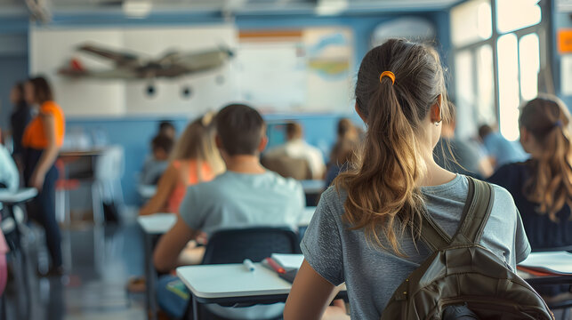 Backdrop of a flight school classroom. Back to school background