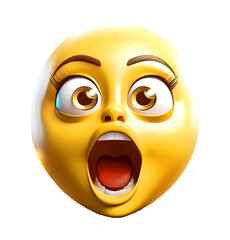 Fototapeta premium Yellow face emoji shocked with wide eyes and open mouth, transparent illustration.