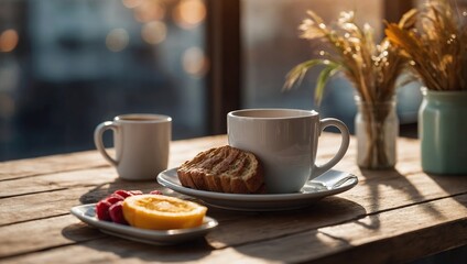 Breakfast table mug mockup scene