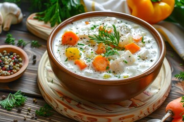 Healthy lunch cooked veggies in cream sauce