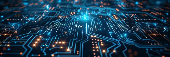 Obraz premium Abstract image of a digital circuit board, representing modern technology, innovation, and connections.