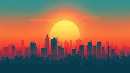 Fototapeta premium Cityscape Silhouette at Sunset