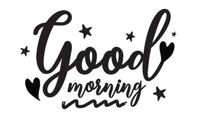 Good morning vector line calligraphy. Vector illustration of wish good morning. Typography design isolated on white background. Handwritten modern continuous line lettering with swooshes.