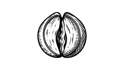 Flat hand-drawn illustration of a walnut and a walnut in a shell with monoline inscription. Colorful vector drawing isolated on white background.
