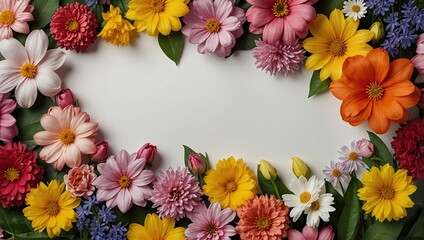 Obraz premium Colorful spring flowers with white copy space. Beautiful mockup spring background