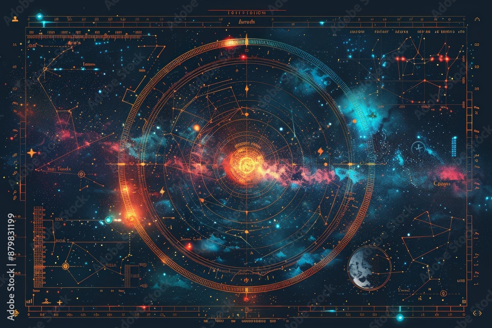 Canvas Prints detailed celestial map featuring constellations and cosmic elements, ideal for astronomy and space e