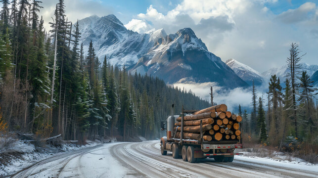Holzlastwagen in den W&auml;ldern Kanadas