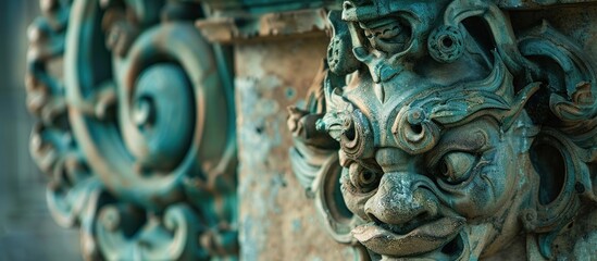 Close-up of a Detailed Stone Sculpture of a Mythical Creature