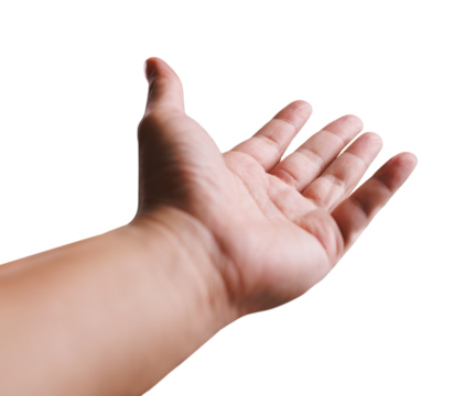 A hand is shown with its palm facing up, as if it is about to give something. Concept of openness and generosity, as the hand is reaching out and offer for help.