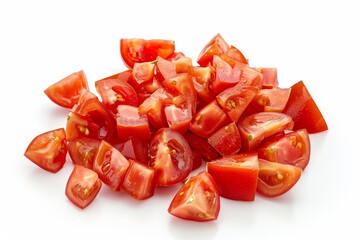 Isolated group of diced plum tomatoes sliced cherry and cocktail tomatoes on white background