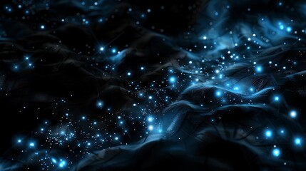 A calming abstract design with soft blue lights scattered across a deep black velvet background