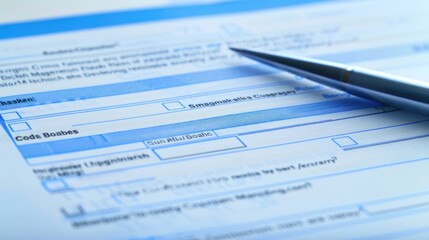 Closeup of a pen on a check with a blue security pattern.