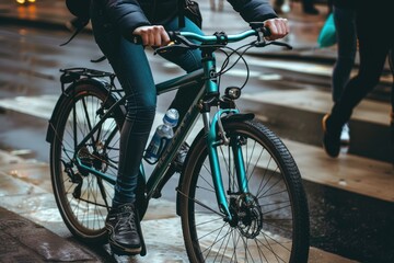 Fototapeta premium Person riding bicycle in the city.