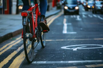Rear view of cyclist on a bike in the city.