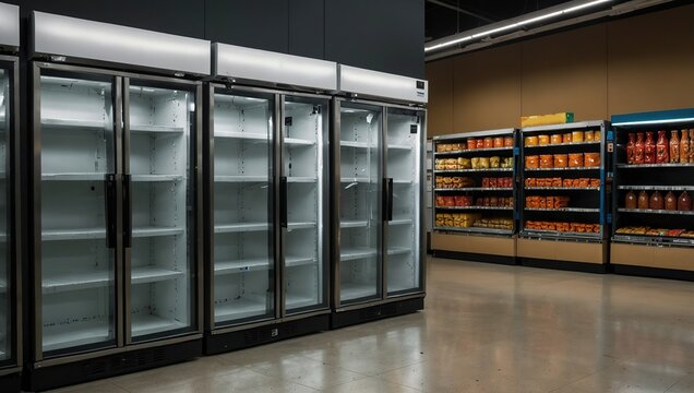 Empty space in a supermarket with fridges