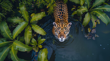 Obraz premium Male jaguar in the middle of the Amazonian jungle
