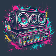 Boombox Vibes Retro boombox with vibrant graffiti-style elements, Professional tshirt design vector,generative ai