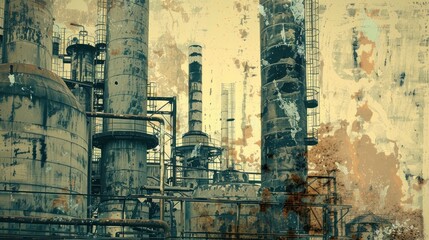 Obraz premium Industrial Landscape: Grunge Factory Towers