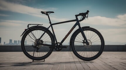 Fototapeta premium Concept photo of a close-up black bicycle