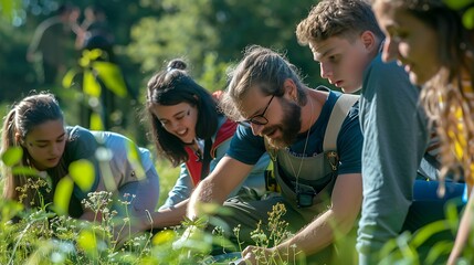 Outdoor Science Class Led by Passionate Teacher in Nature