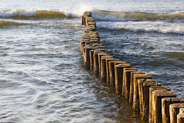 Coastal protection, breakwaters against sea waves, Ustronie Morskie, West Pomerania, Poland © marek_usz