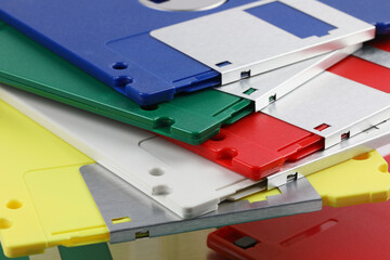 Stack of coloured floppy discs, 1,44 MB 3,5 inch