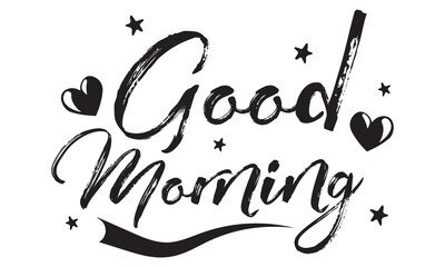 Good morning vector line calligraphy. Vector illustration of wish good morning. Typography design isolated on white background. Handwritten modern continuous line lettering with swooshes