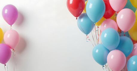  A festive arrangement of colorful balloons forming a border on a white background, perfect for celebrations, birthdays, or party-themed projects.