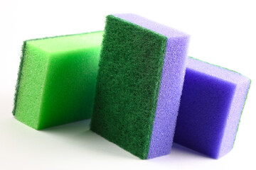 Three coloured kitchen sponges for washing up