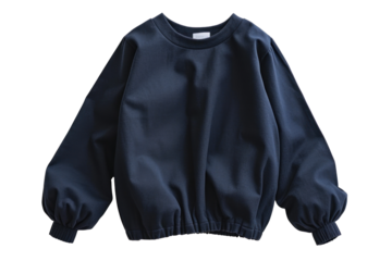 Elegant dark blue long-sleeved blouse on a transparent PNG background, ideal for fashion design projects, online retailers, and apparel marketing materials