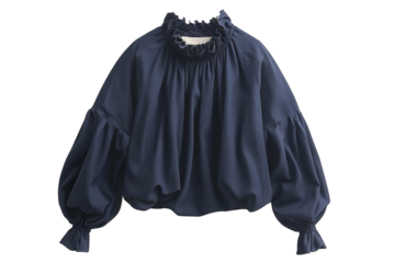 Dark blue blouse with long sleeves, isolated on a transparent PNG background. Perfect for fashion design, online stores, and clothing catalogs