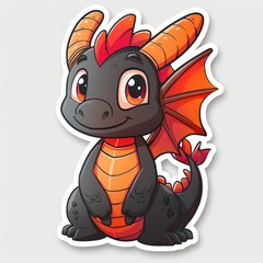 Naklejka premium Sticker, dragon with a shield and sword in the style of cartoon style on a white background. Drawn in a cutely cute style