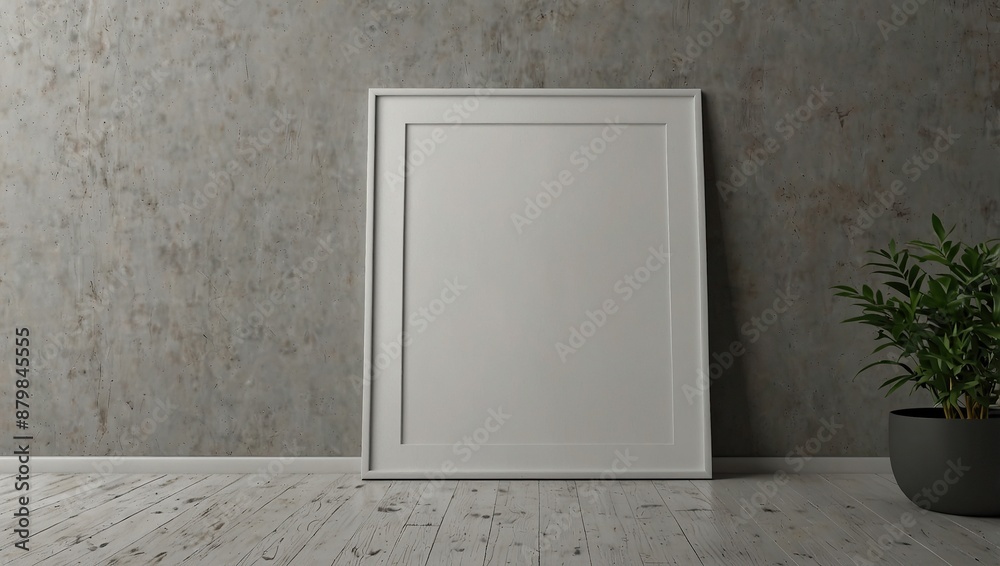 Wall mural Empty White poster on floor with blank frame mockup for you design. Layout mockup good use for your design preview