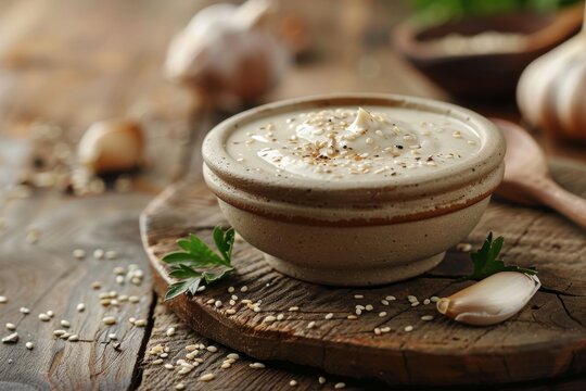 Sesame sauce on board