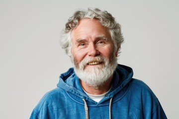 Senior Man Portrait with Happy Smile. Old, Hipster with Gray Hair Standing Isolated on White Background