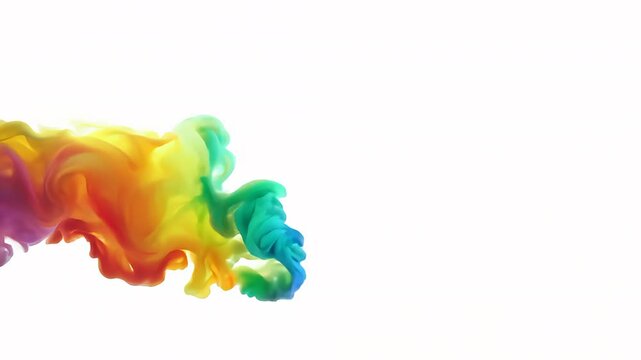 Colorful rainbow smoke steam on white background, clouds foggy overlay, abstract video background